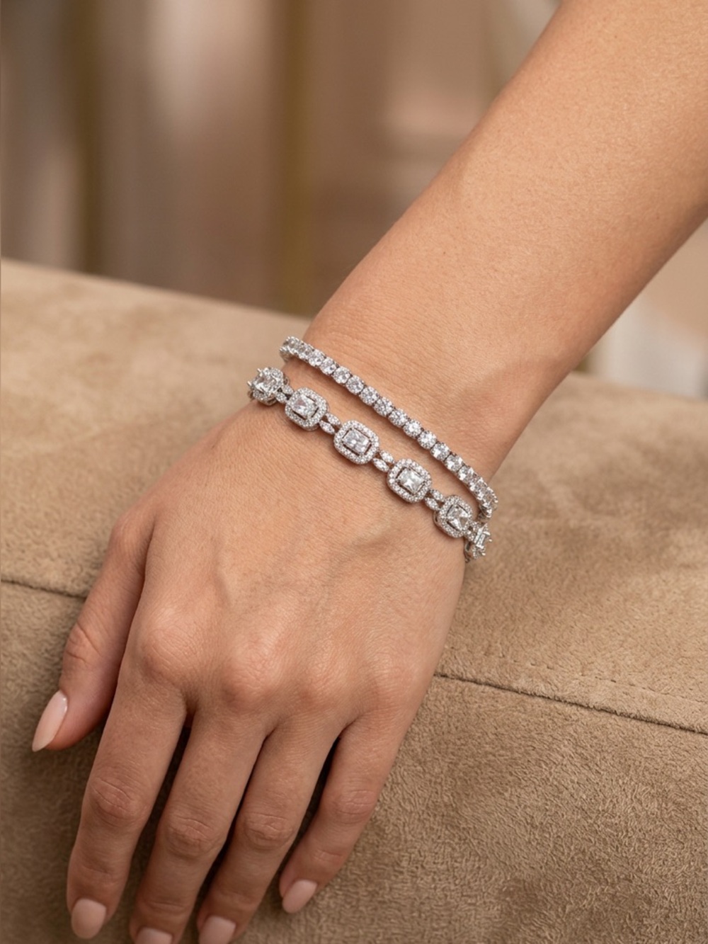 Eyecandy Silver-Tone Cubic Zirconia Tennis & Link Bracelet Set